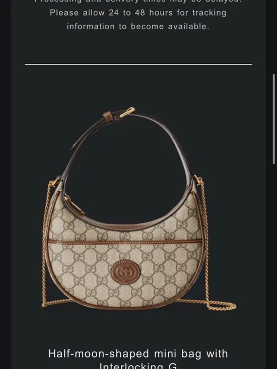 Gucci Brown GG Supreme Crescent Shoulder Bag with Gold Chain - Picture 3 of 4